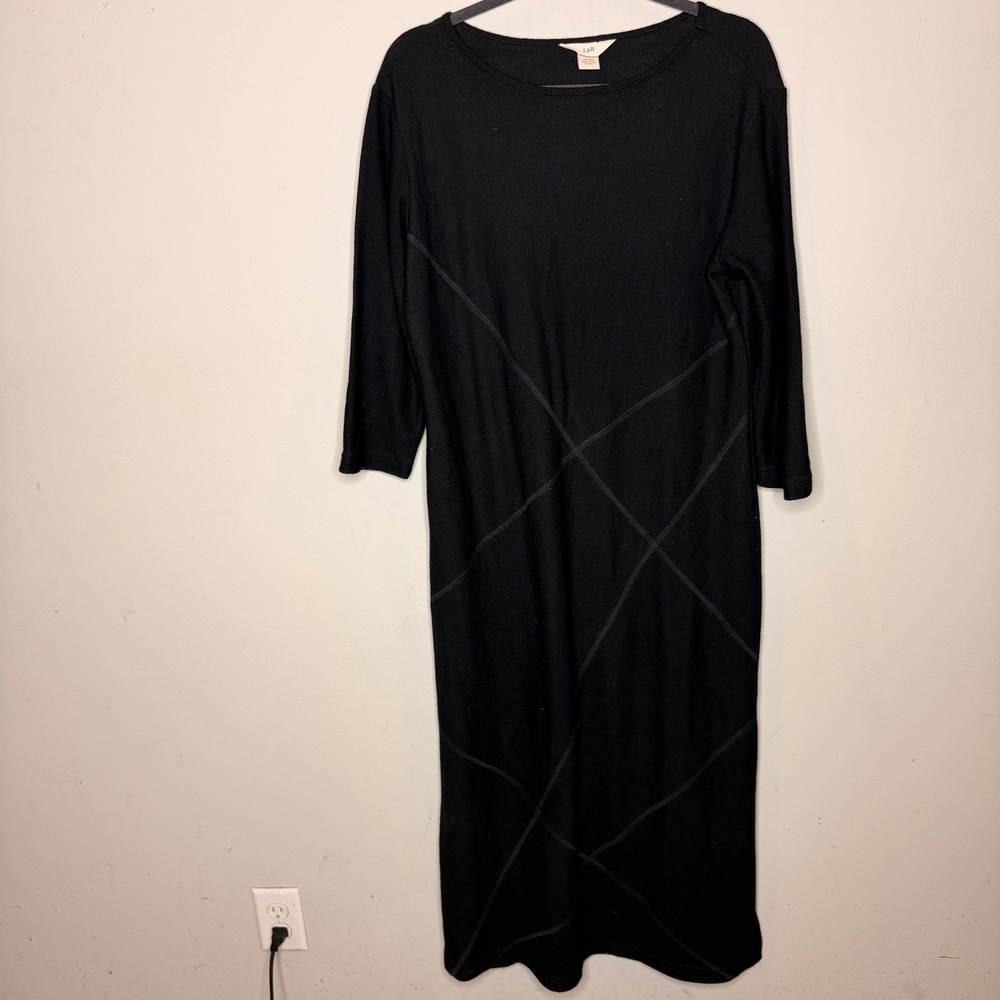 J. Jill Midi Dress Womens Size M Black 100% Wool 3/4 Sleeve Seam Detail